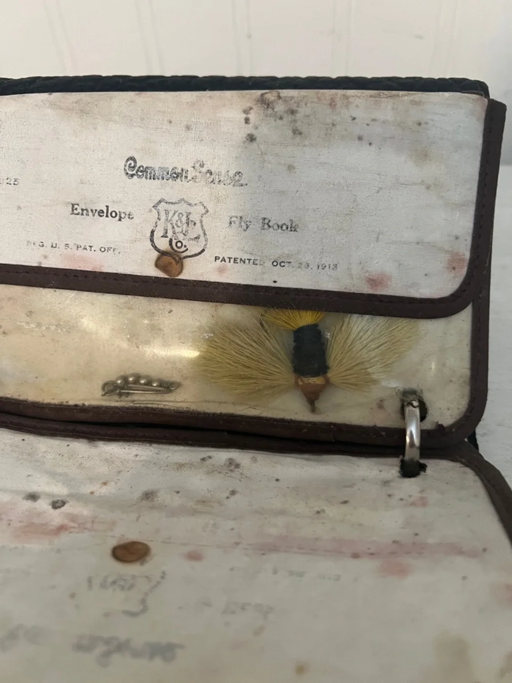 1913 Vintage CommonSense Black Leather Fly Wallet Felts, Flies Leaders Hooks